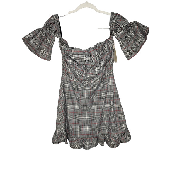 Tularosa Angie Plaid Twee Coquette Milkmaid Ruffle Hem Mini Dress Black White MD - Picture 5 of 9